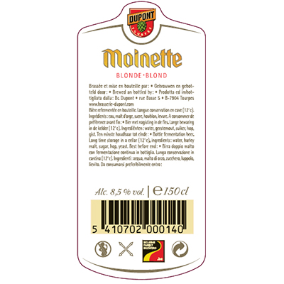 5410702000140 Moinette Blonde - 150cl Bottle conditioned beer  Sticker Back