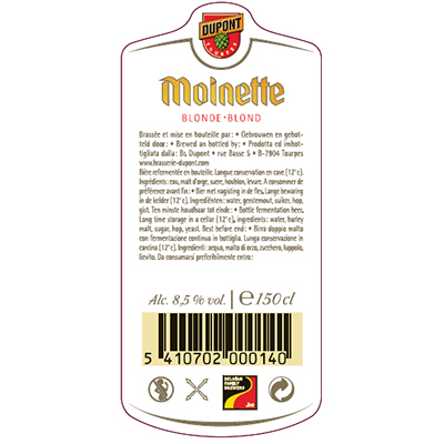 5410702000140 Moinette Blonde - 150cl Bier met nagisting in de fles Sticker Back